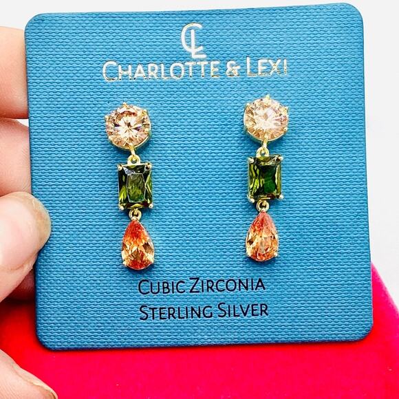 Charlotte & Lexi Gold and Green Cubic Zirconia Earrings - Picture 5 of 7